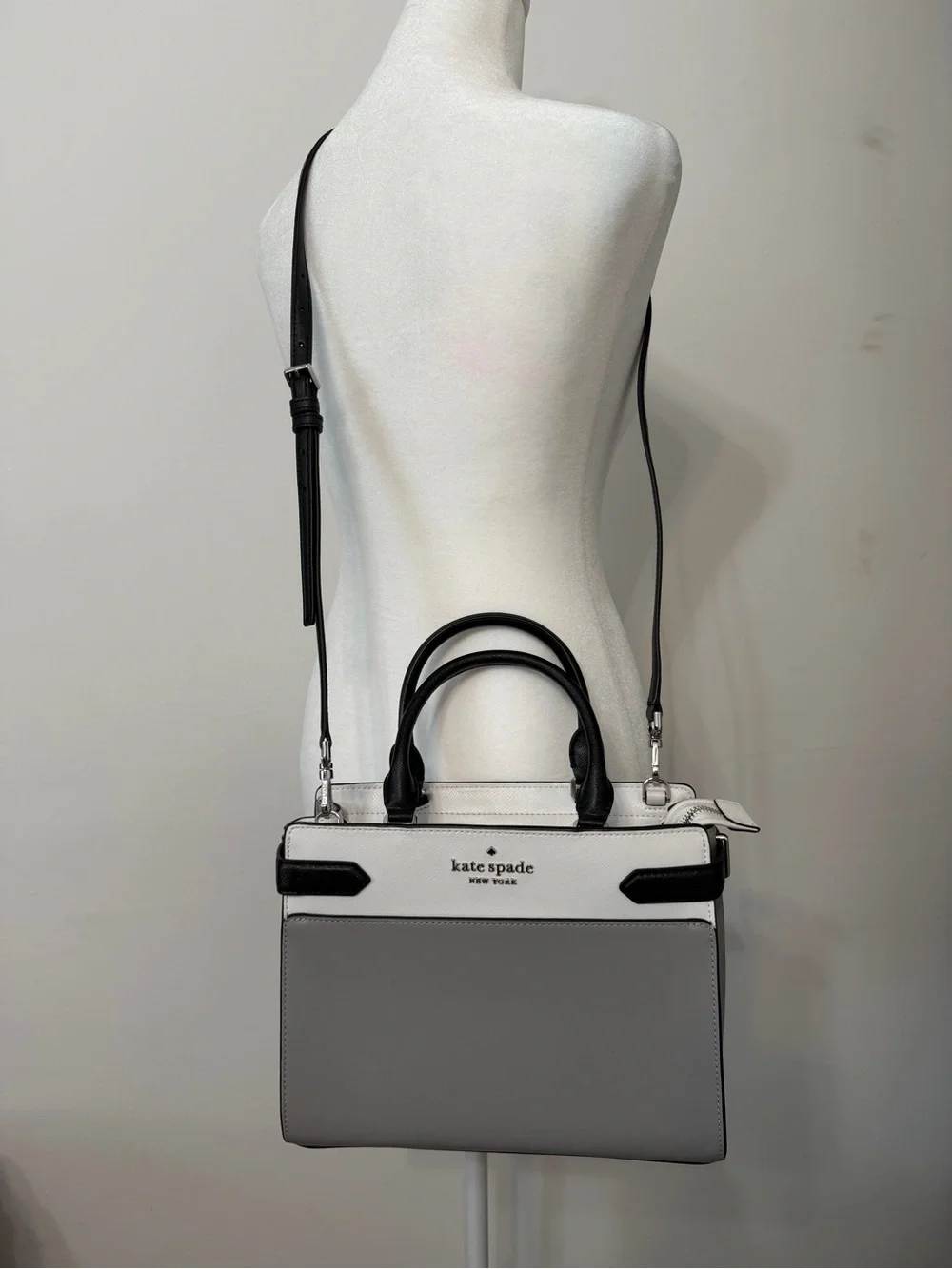 kate spade Two-Tone White, Gray & Black Leather Satchel
